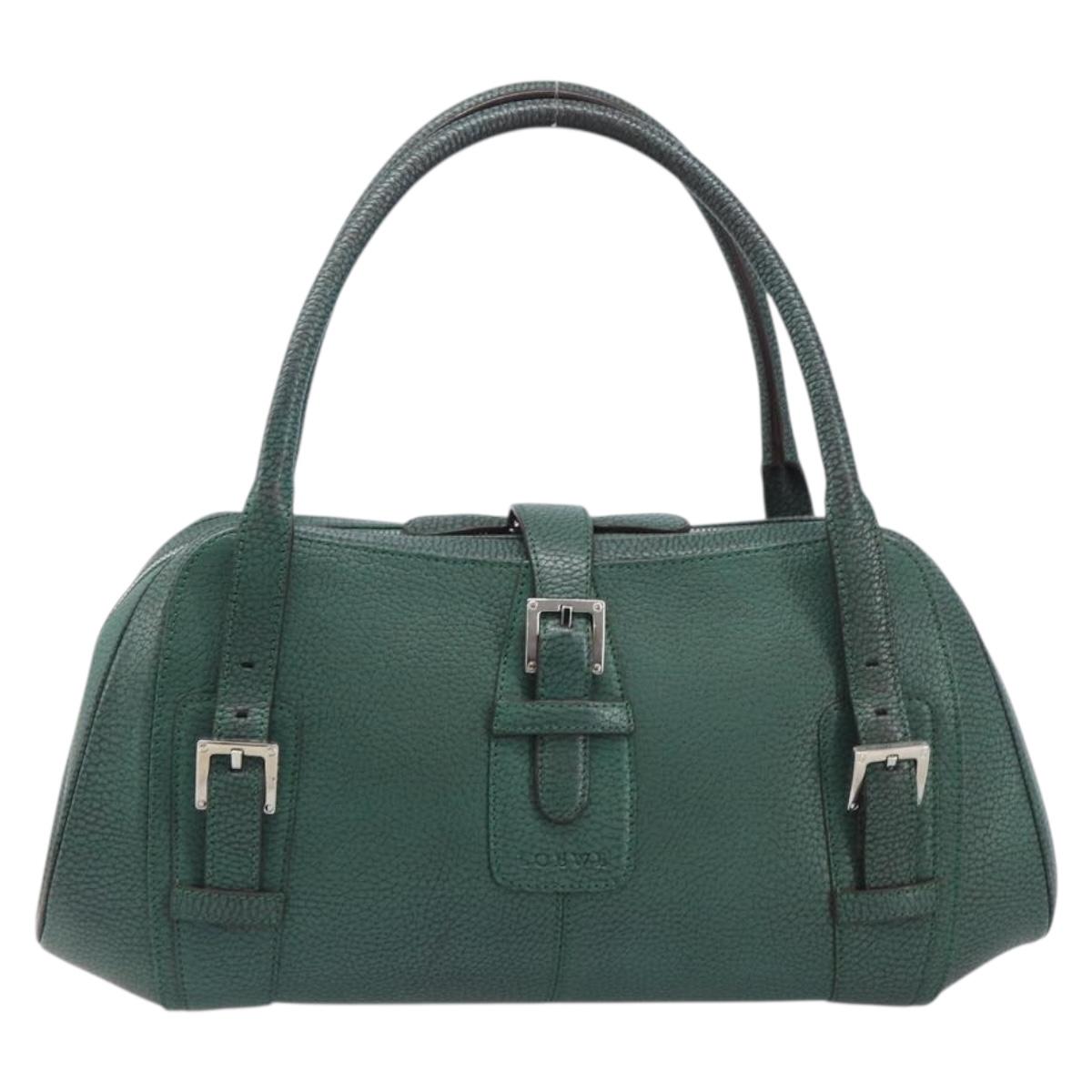 LOEWE Sender Hand Bag Leather Green Silver Auth 212014V