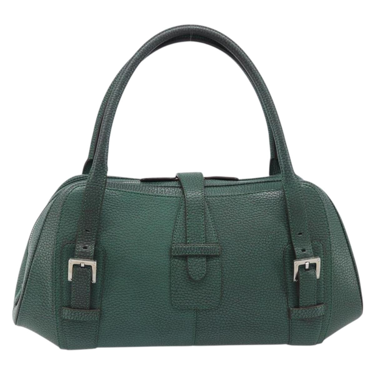 LOEWE Sender Hand Bag Leather Green Silver Auth 212014V