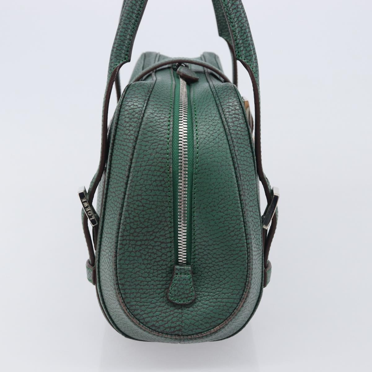 LOEWE Sender Hand Bag Leather Green Silver Auth 212014V