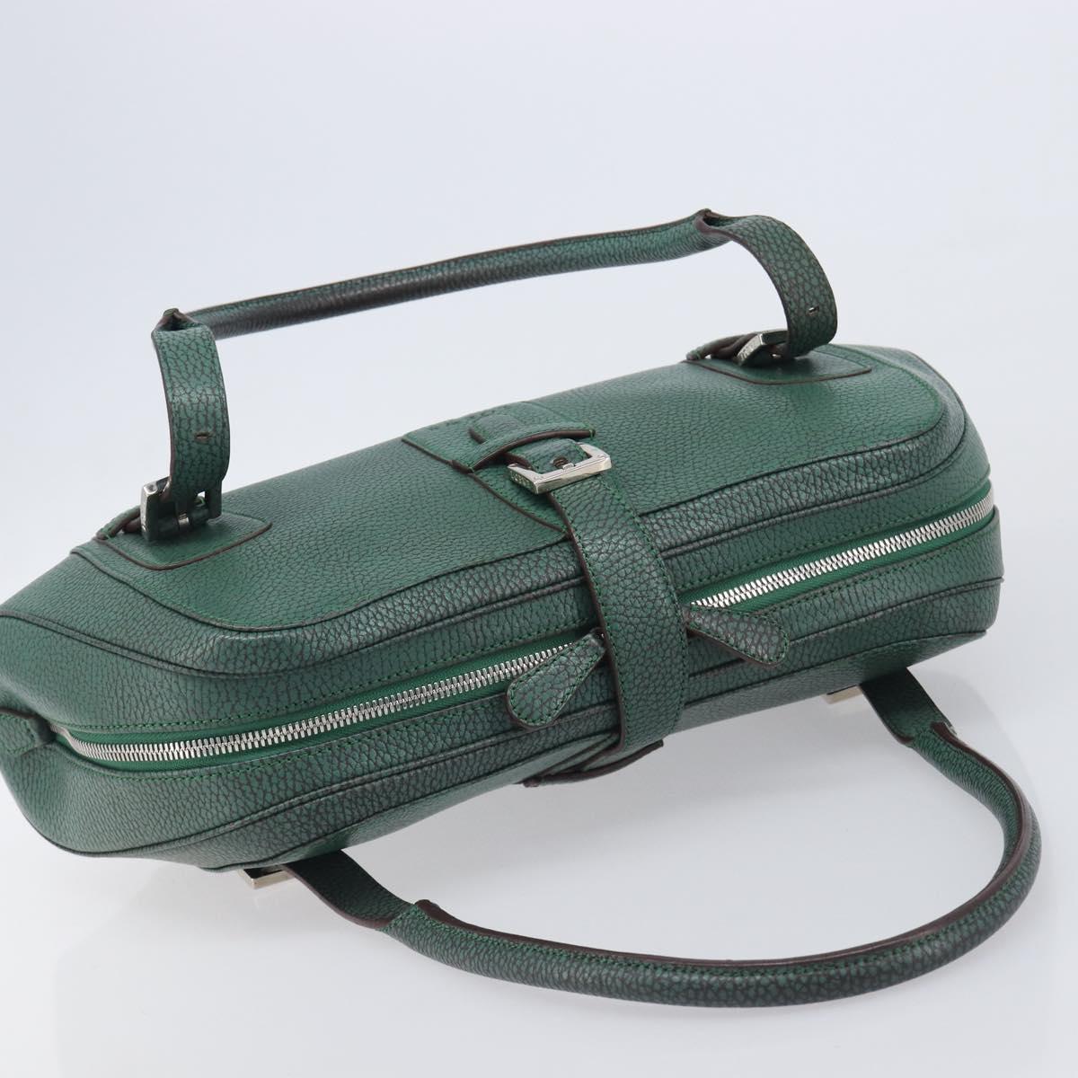 LOEWE Sender Hand Bag Leather Green Silver Auth 212014V