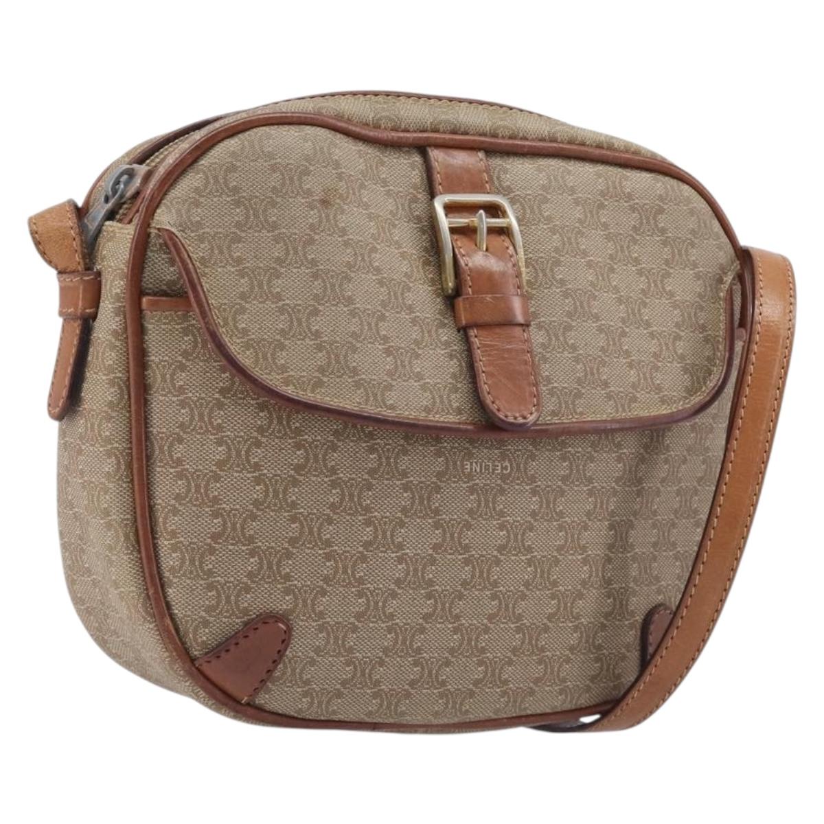 CELINE Macadam Canvas Shoulder Bag PVC Beige Gold Auth 212015
