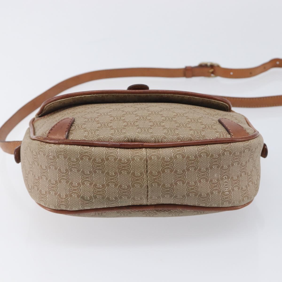 CELINE Macadam Canvas Shoulder Bag PVC Beige Gold Auth 212015