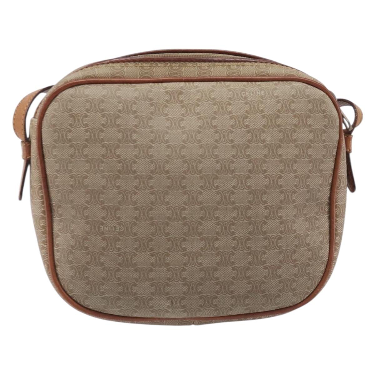 CELINE Macadam Canvas Shoulder Bag PVC Beige Gold Auth 212015