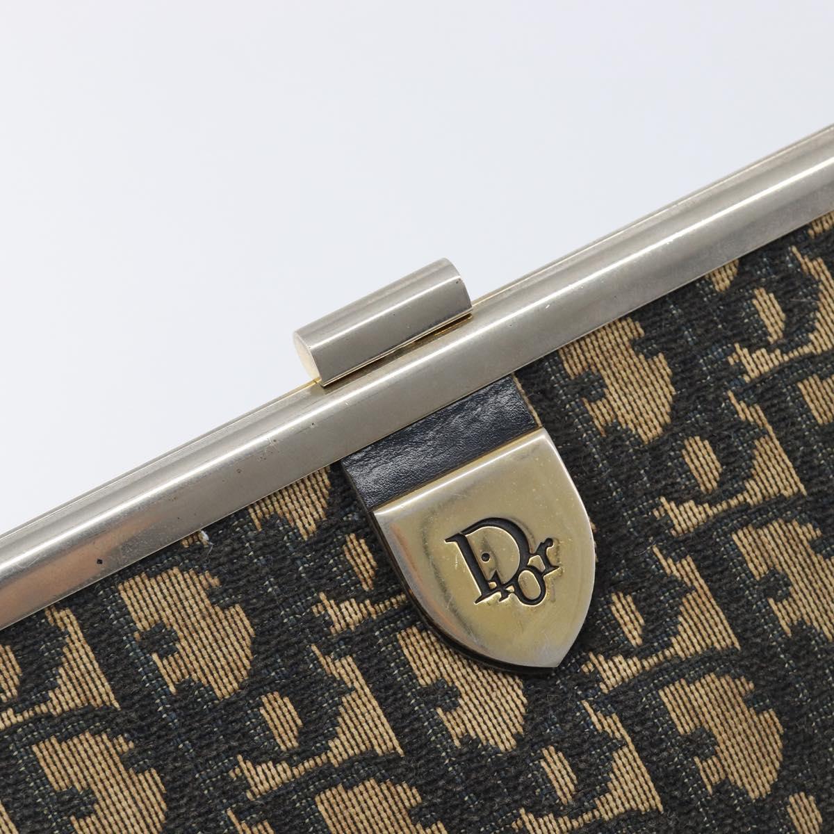 Christian Dior Trotter Canvas Clutch Bag Navy Gold Auth 212020