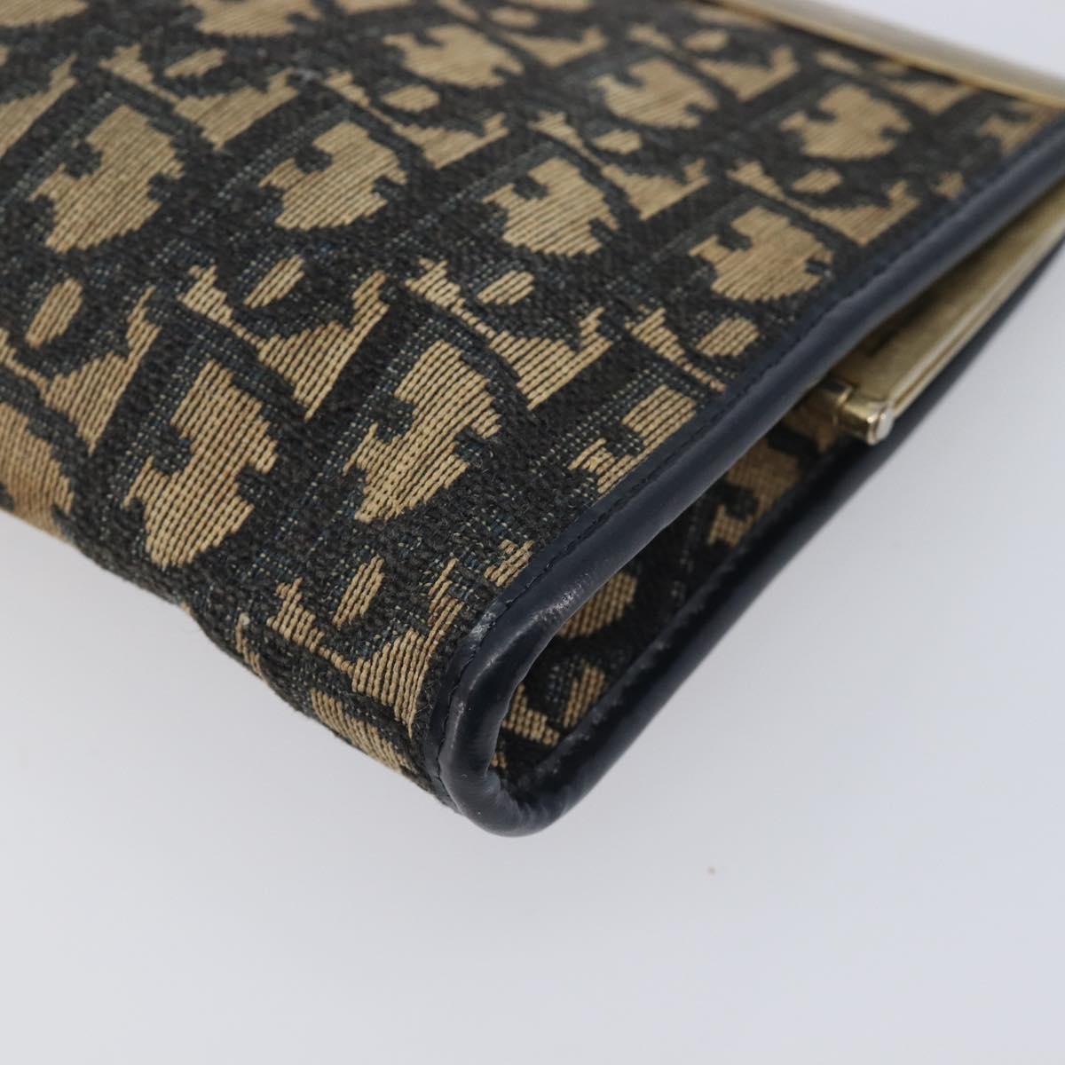 Christian Dior Trotter Canvas Clutch Bag Navy Gold Auth 212020
