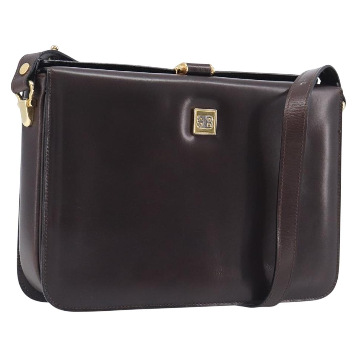 Balenciaga Shoulder Bag Leather Brown Gold Auth 212021A