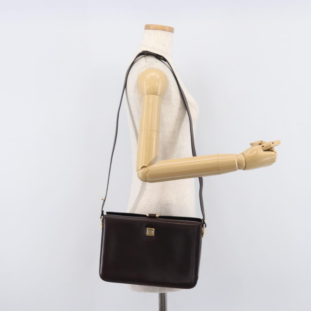 Balenciaga Shoulder Bag Leather Brown Gold Auth 212021A