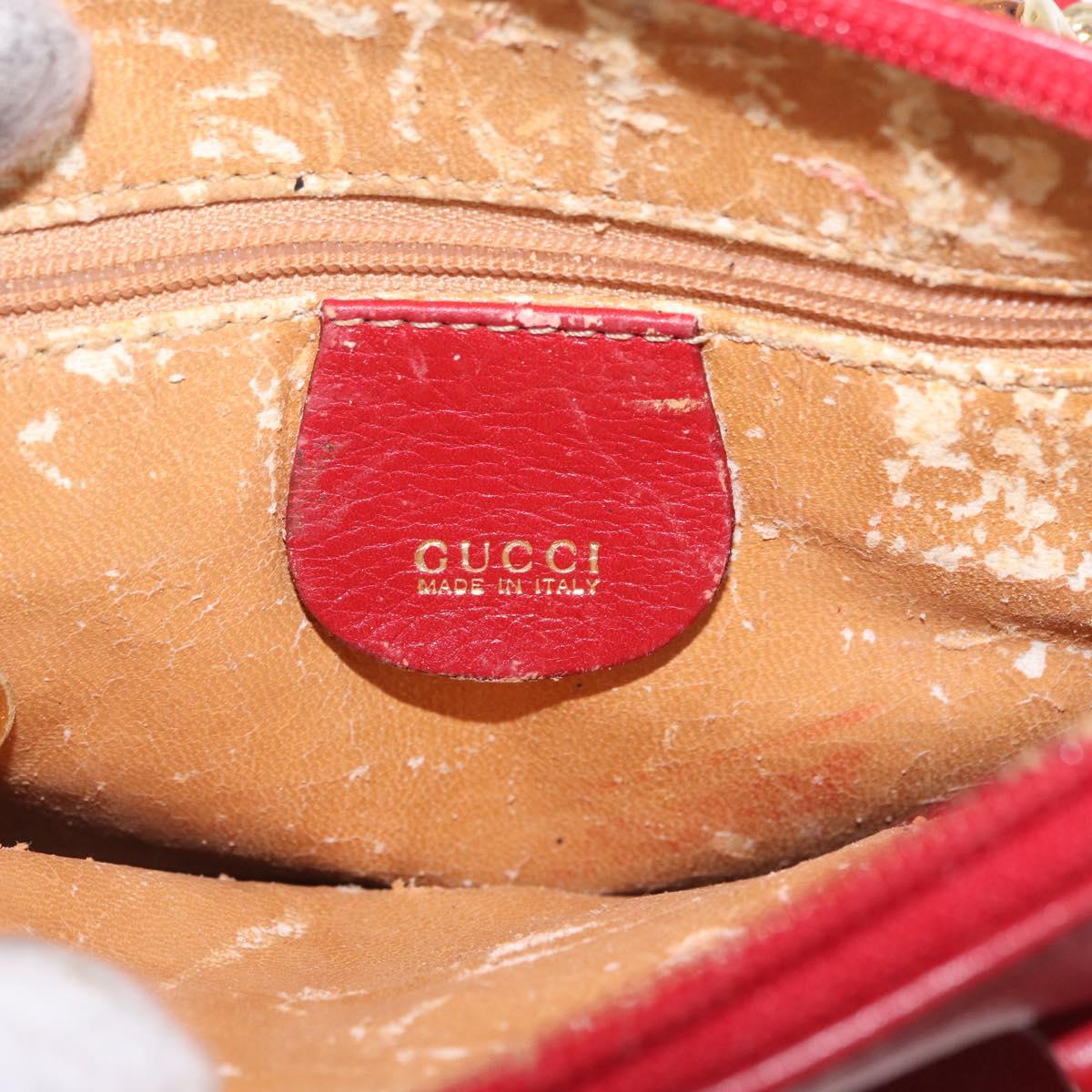GUCCI Bamboo Hand Bag Leather 2way Red Gold 007 2032 0231 Auth 212032