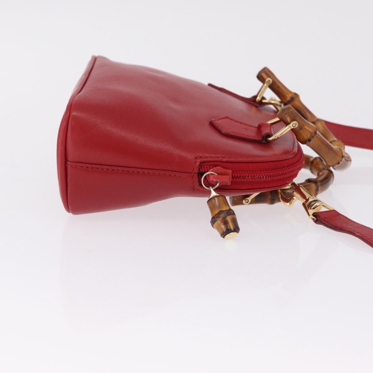 GUCCI Bamboo Hand Bag Leather 2way Red Gold 007 2032 0231 Auth 212032