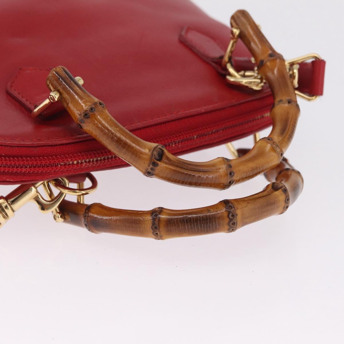 GUCCI Bamboo Hand Bag Leather 2way Red Gold 007 2032 0231 Auth 212032