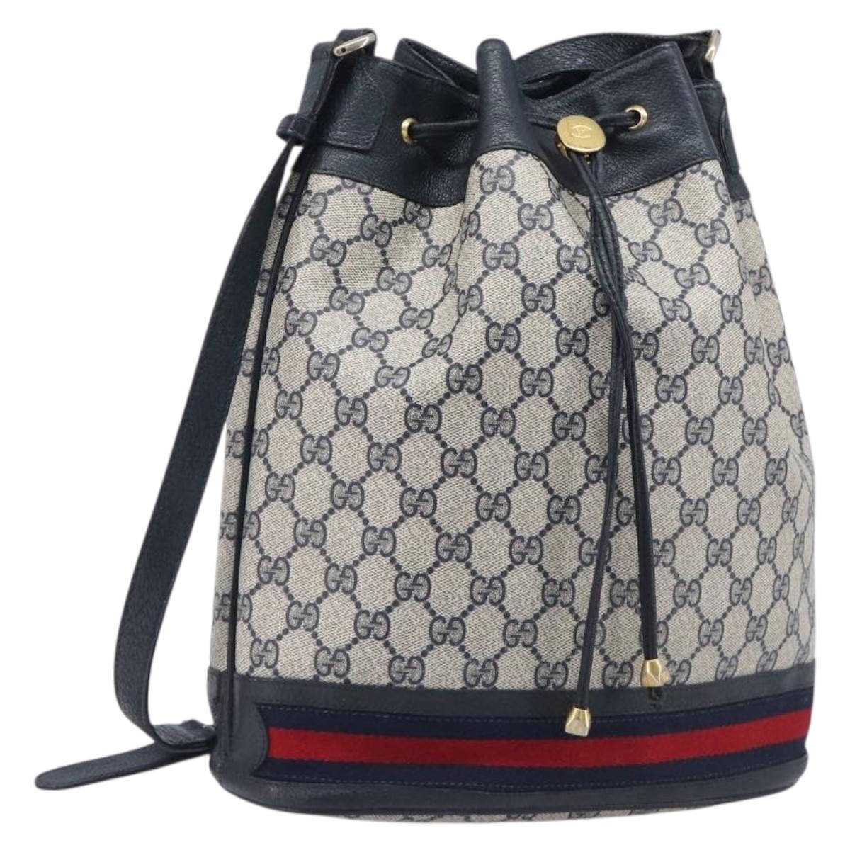 GUCCI GG Supreme Sherry Line Shoulder Bag PVC Navy Gold 41 02 085 Auth 212034