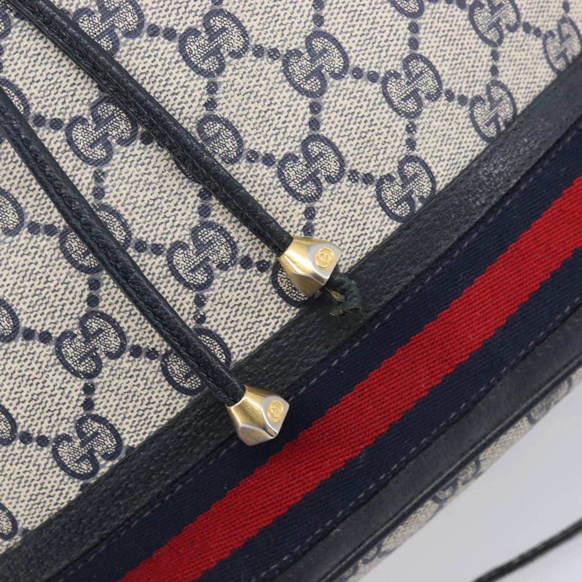 GUCCI GG Supreme Sherry Line Shoulder Bag PVC Navy Gold 41 02 085 Auth 212034