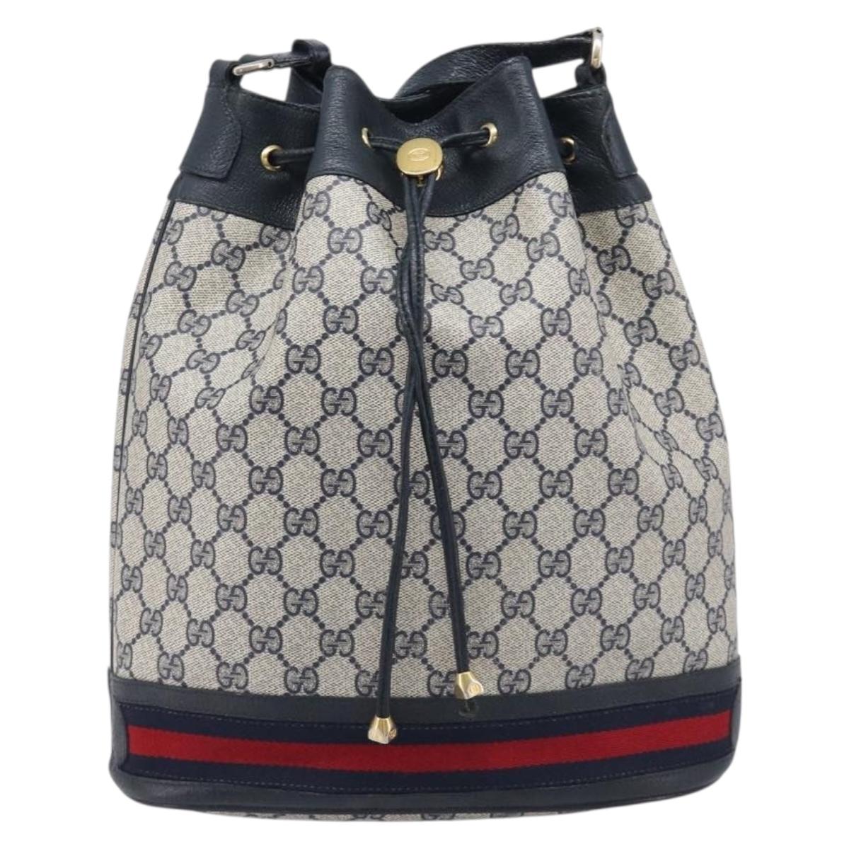 GUCCI GG Supreme Sherry Line Shoulder Bag PVC Navy Gold 41 02 085 Auth 212034