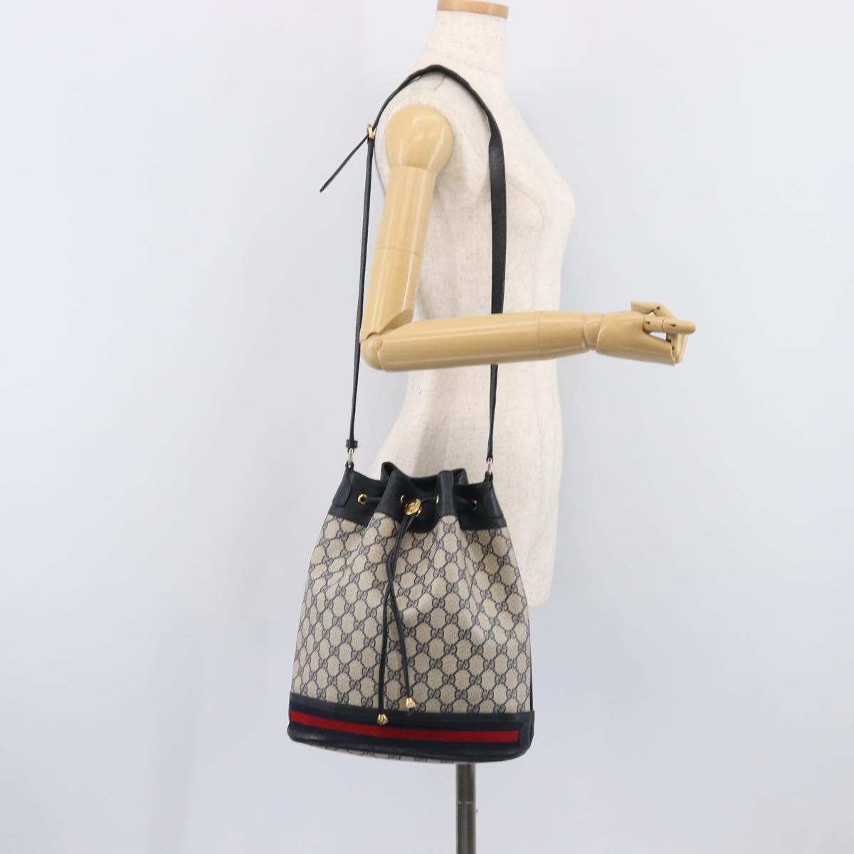 GUCCI GG Supreme Sherry Line Shoulder Bag PVC Navy Gold 41 02 085 Auth 212034
