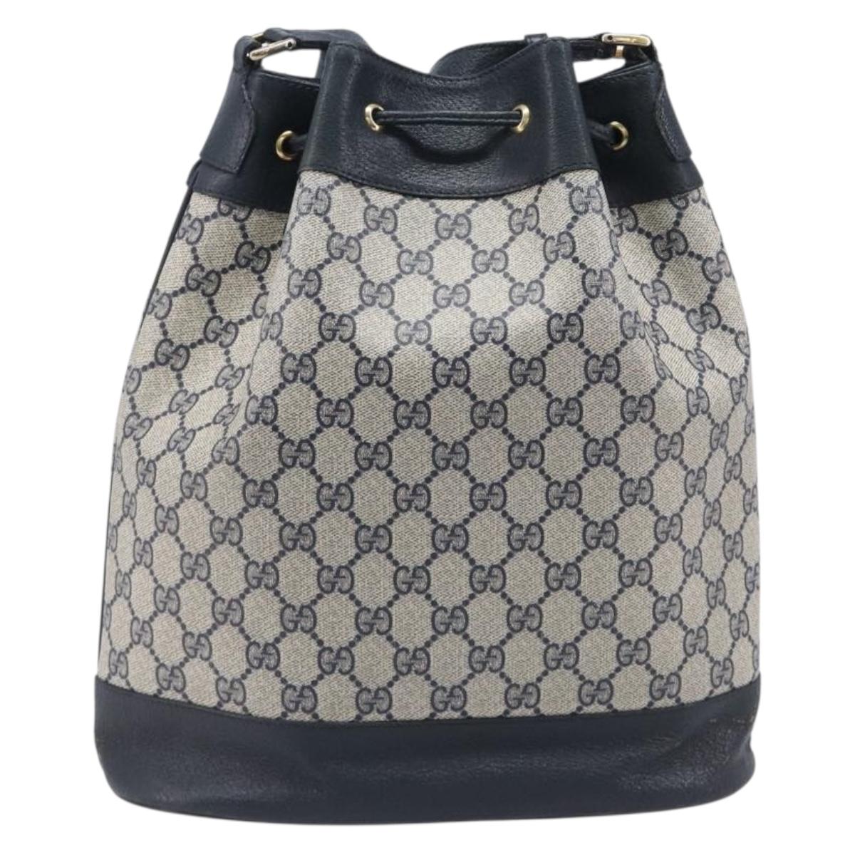 GUCCI GG Supreme Sherry Line Shoulder Bag PVC Navy Gold 41 02 085 Auth 212034