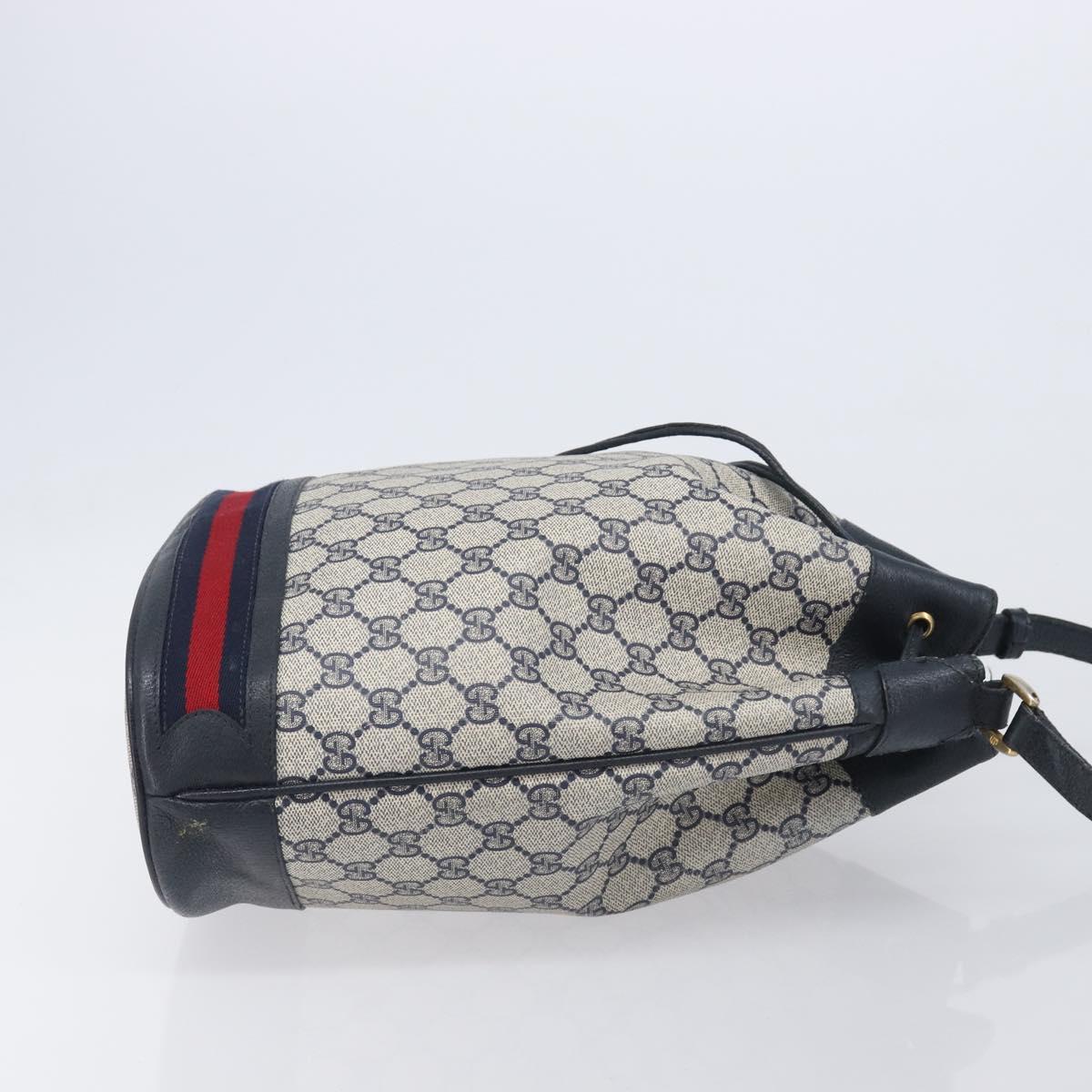 GUCCI GG Supreme Sherry Line Shoulder Bag PVC Navy Gold 41 02 085 Auth 212034