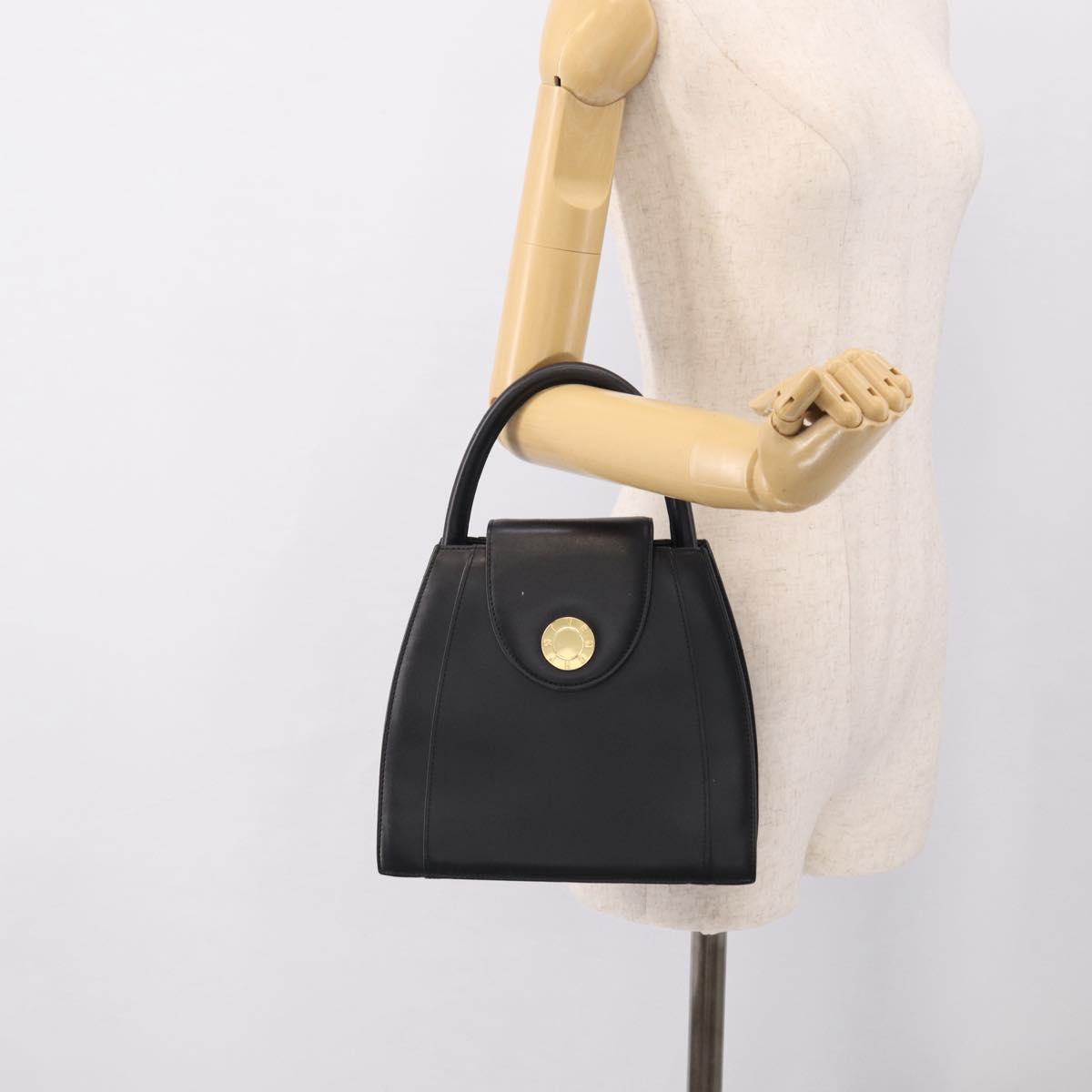 GIVENCHY Hand Bag Leather Black Gold Auth 212037