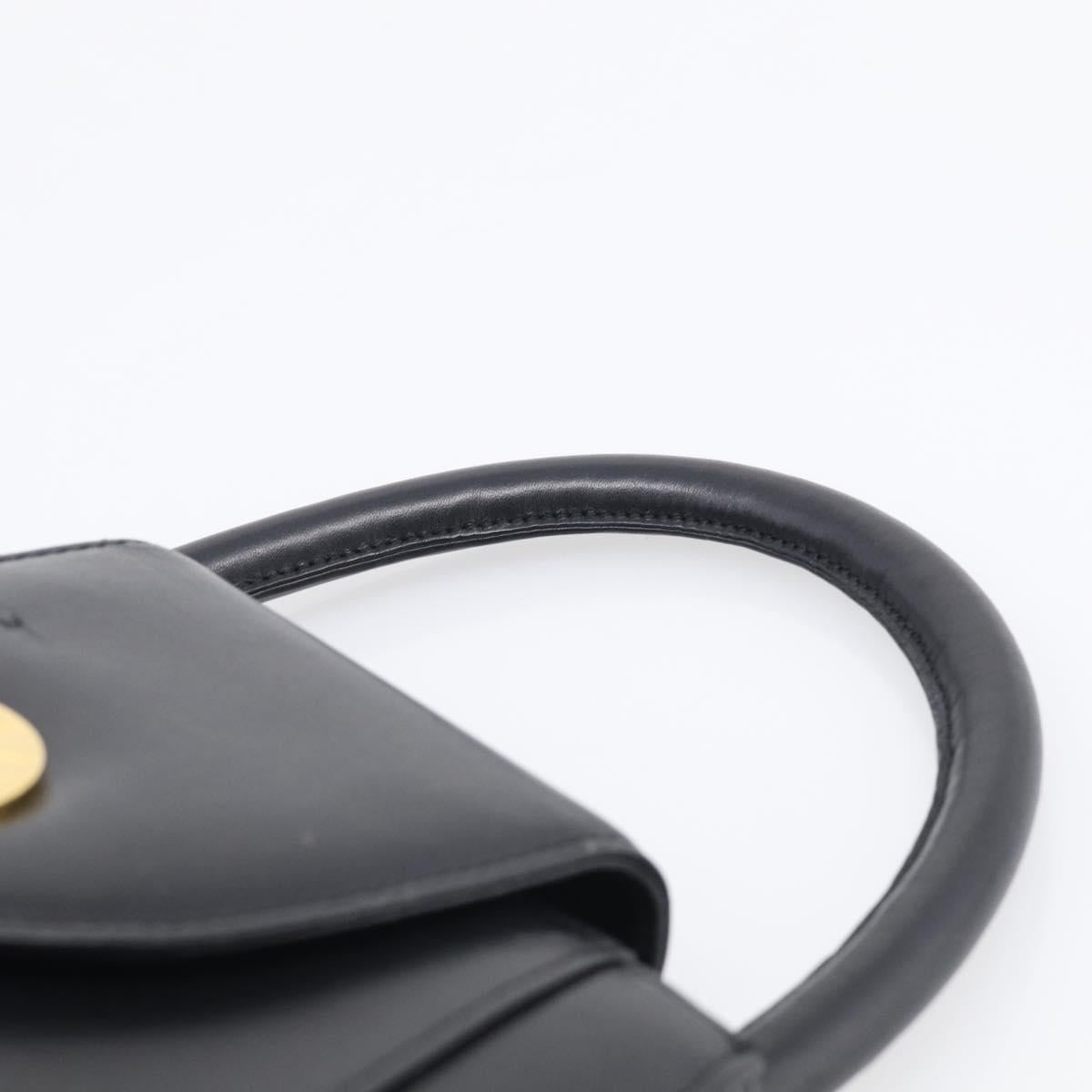 GIVENCHY Hand Bag Leather Black Gold Auth 212037