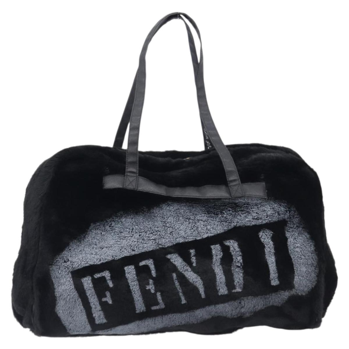 FENDI Tote Bag Acrylic Fur Black Auth 212040