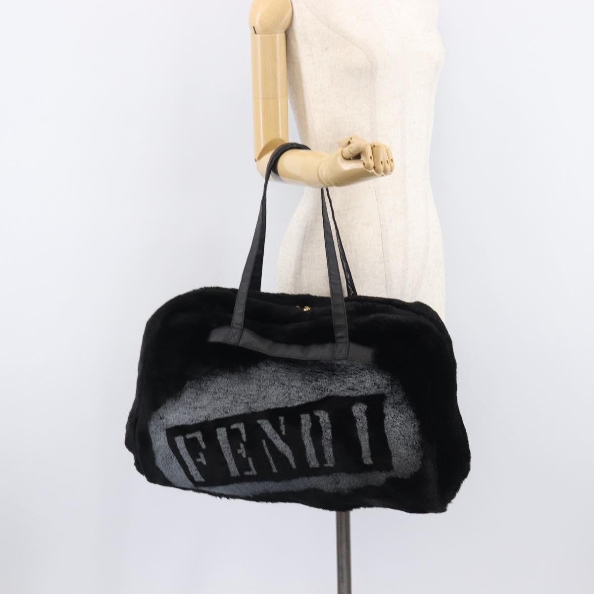 FENDI Tote Bag Acrylic Fur Black Auth 212040