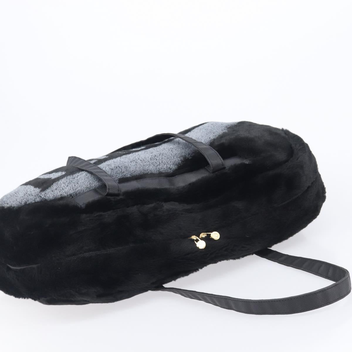 FENDI Tote Bag Acrylic Fur Black Auth 212040