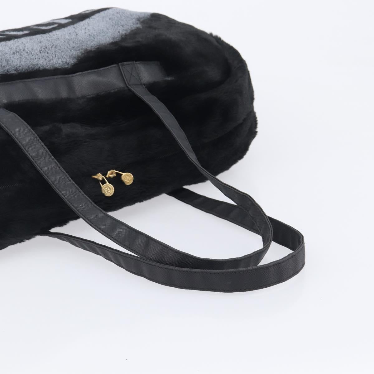 FENDI Tote Bag Acrylic Fur Black Auth 212040