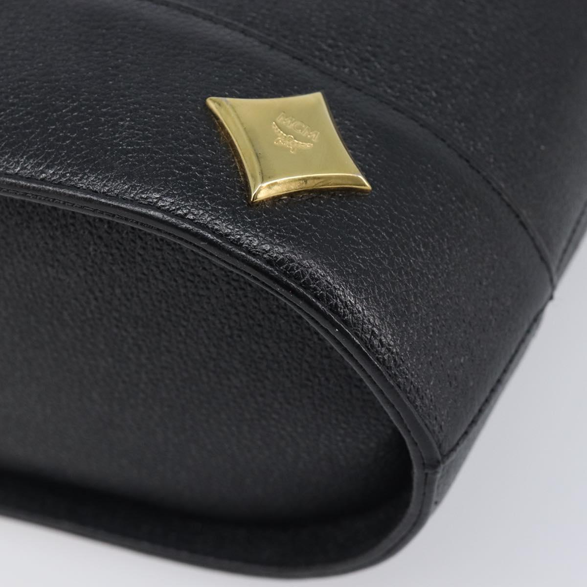 MCM Hand Bag Leather Black Gold Auth 212043