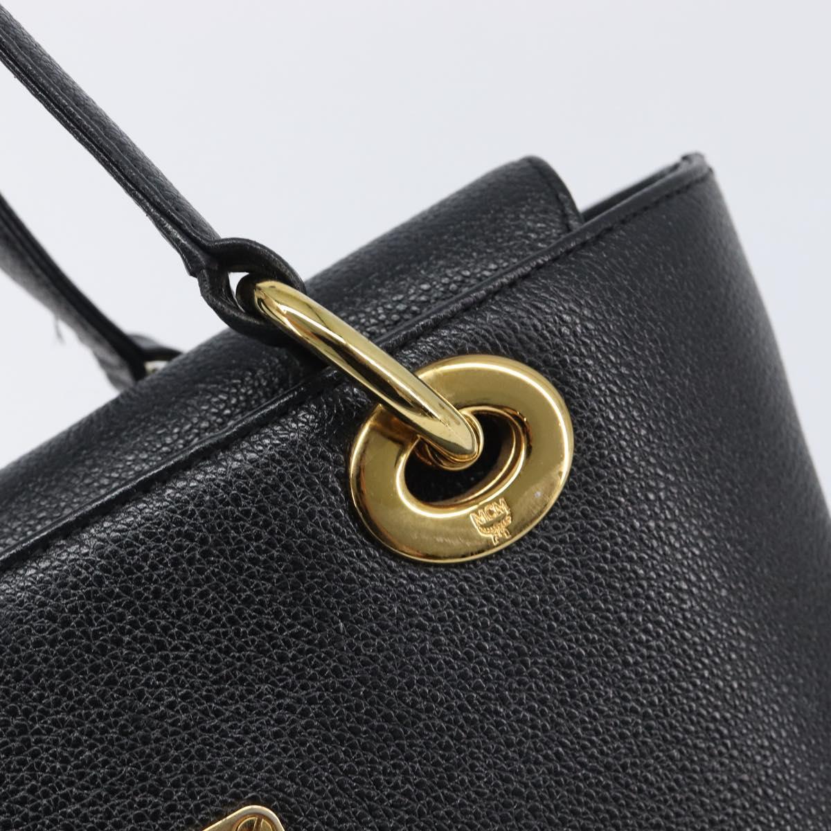 MCM Hand Bag Leather Black Gold Auth 212043