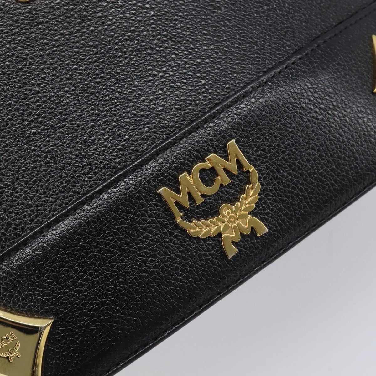MCM Hand Bag Leather Black Gold Auth 212043
