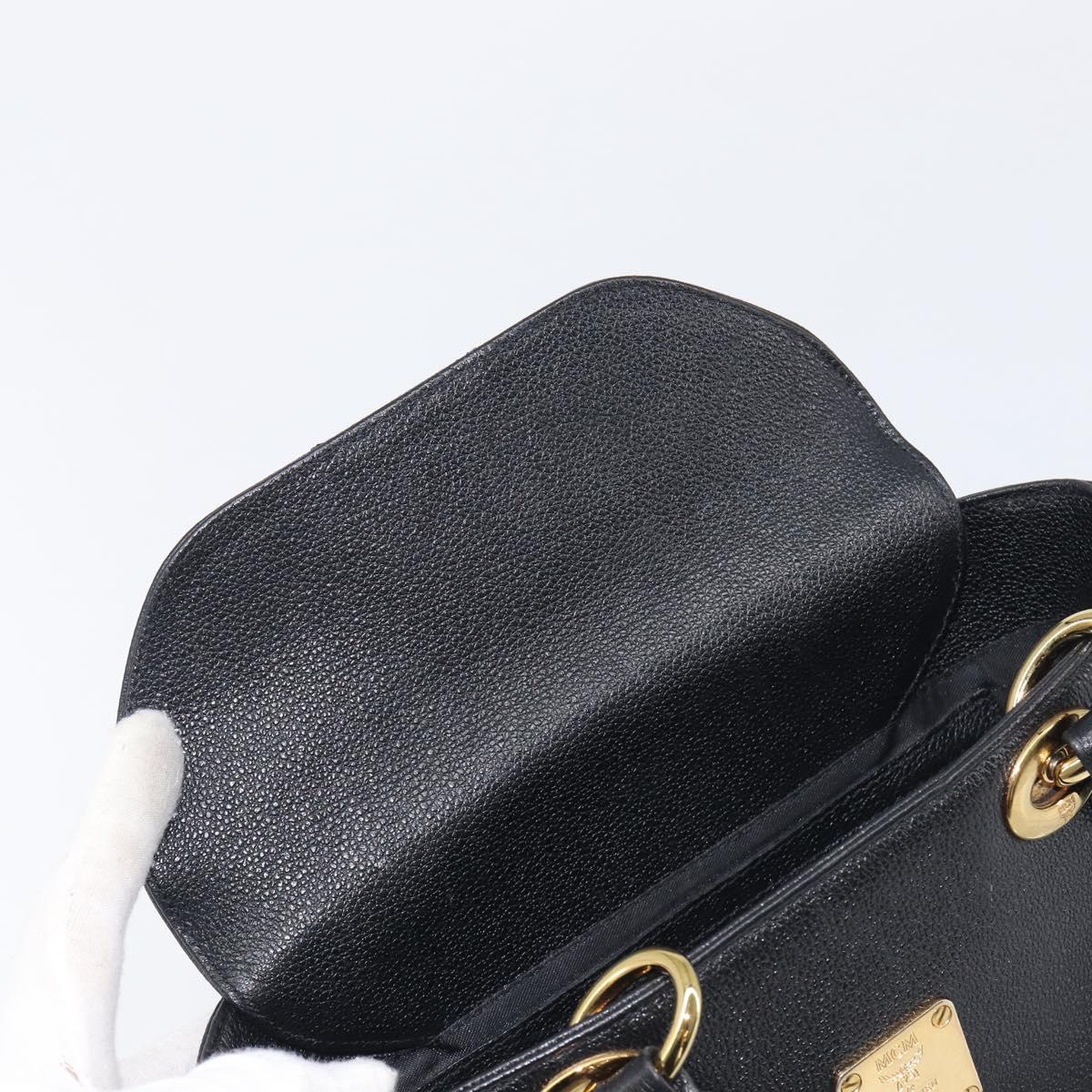 MCM Hand Bag Leather Black Gold Auth 212043