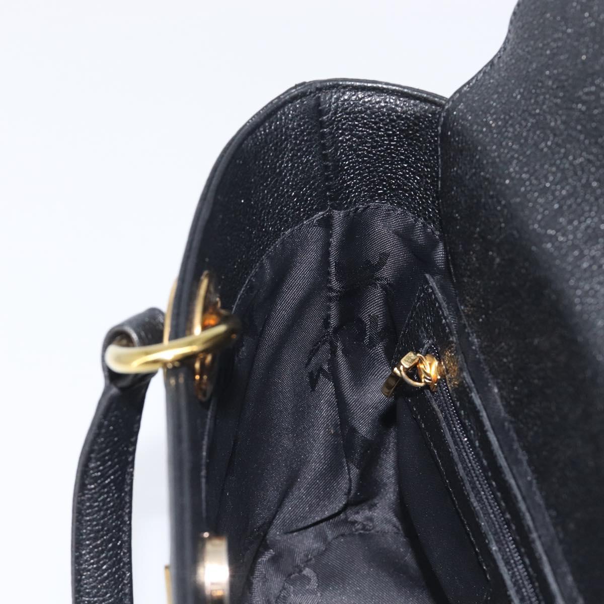 MCM Hand Bag Leather Black Gold Auth 212043