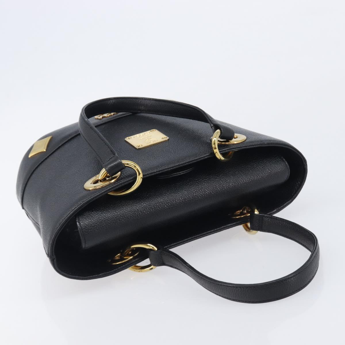 MCM Hand Bag Leather Black Gold Auth 212043
