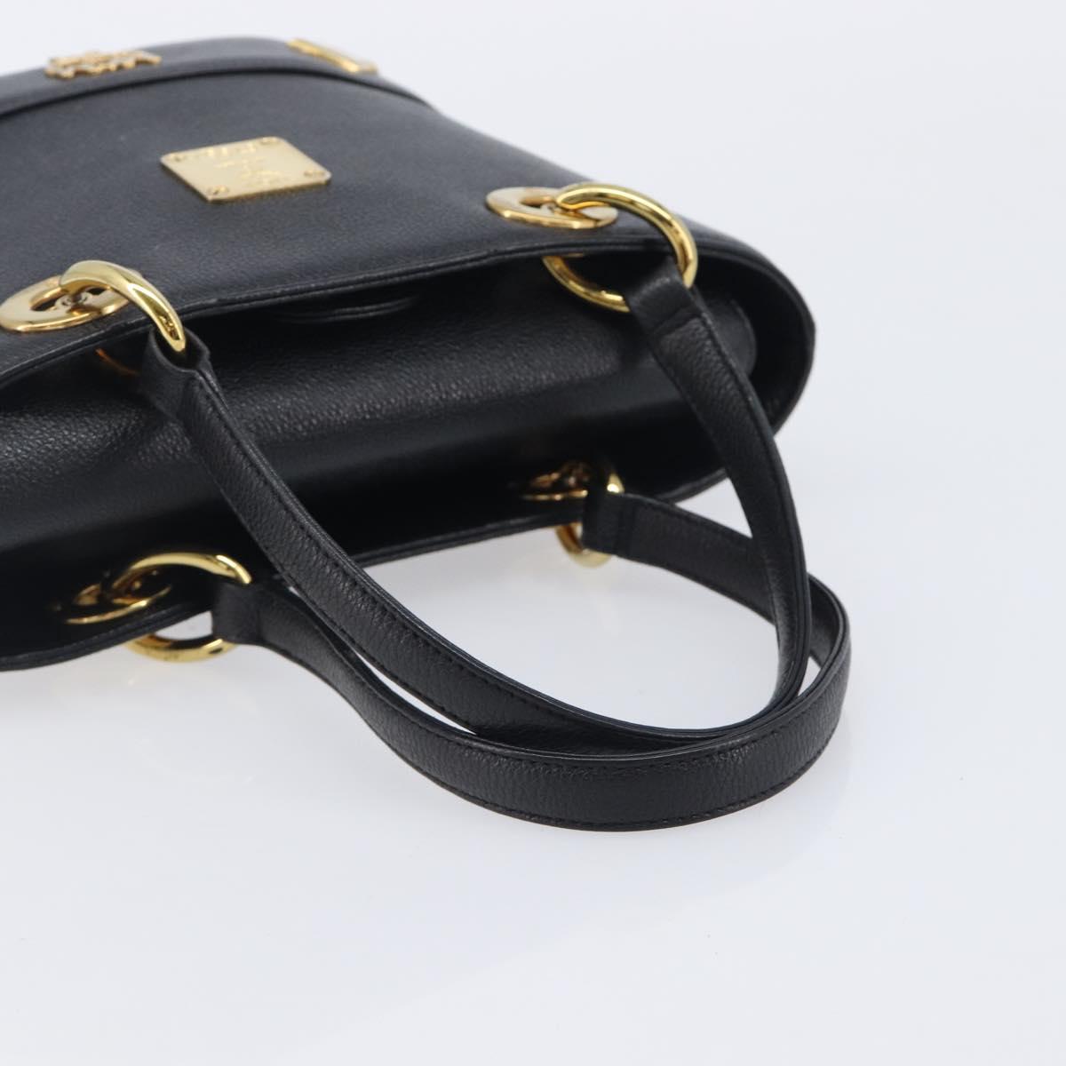MCM Hand Bag Leather Black Gold Auth 212043