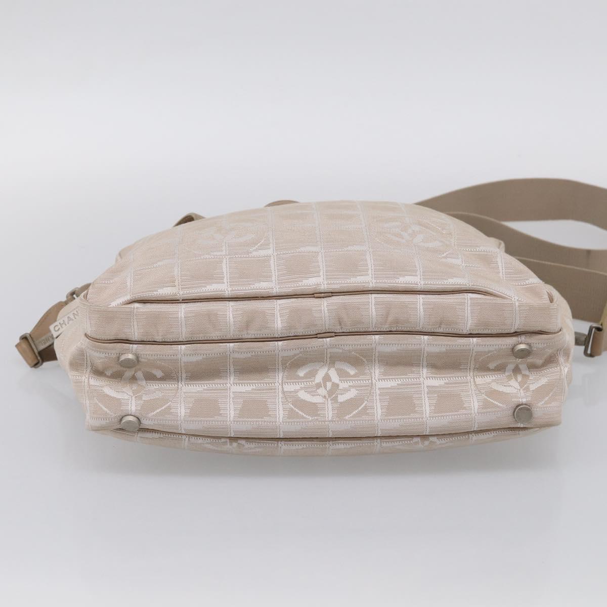 CHANEL New Travel Line Hand Bag Canvas 2way Beige Silver CC Auth 212044A