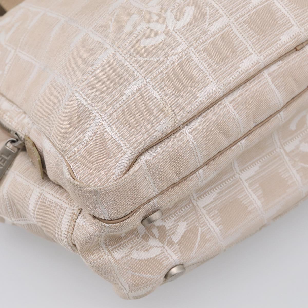 CHANEL New Travel Line Hand Bag Canvas 2way Beige Silver CC Auth 212044A