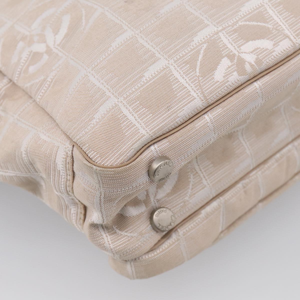 CHANEL New Travel Line Hand Bag Canvas 2way Beige Silver CC Auth 212044A