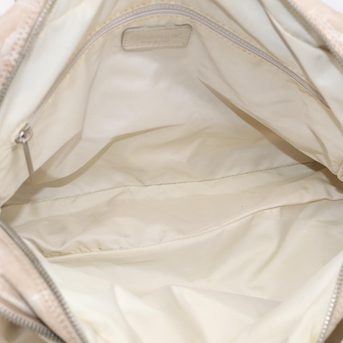 CHANEL New Travel Line Hand Bag Canvas 2way Beige Silver CC Auth 212044A
