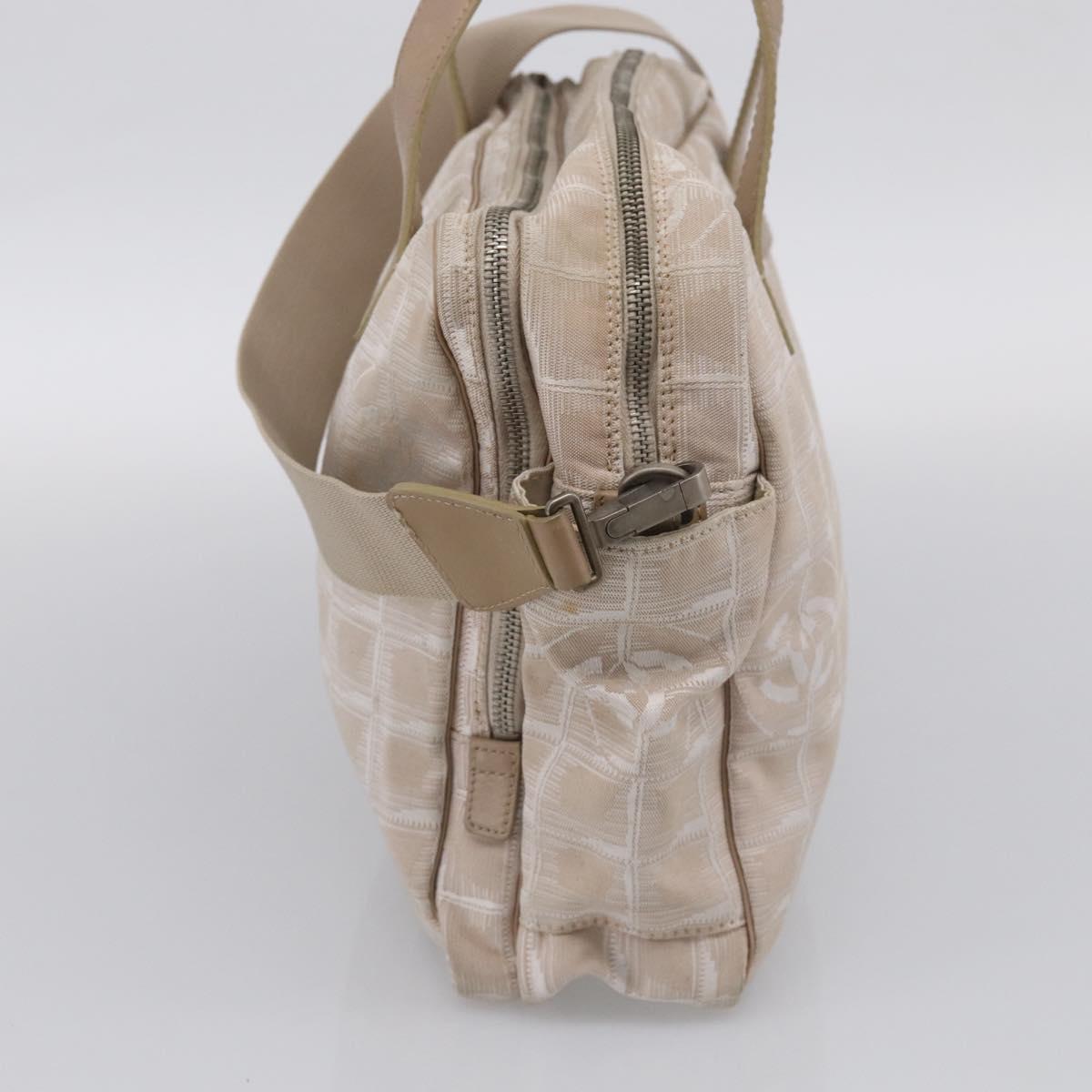 CHANEL New Travel Line Hand Bag Canvas 2way Beige Silver CC Auth 212044A