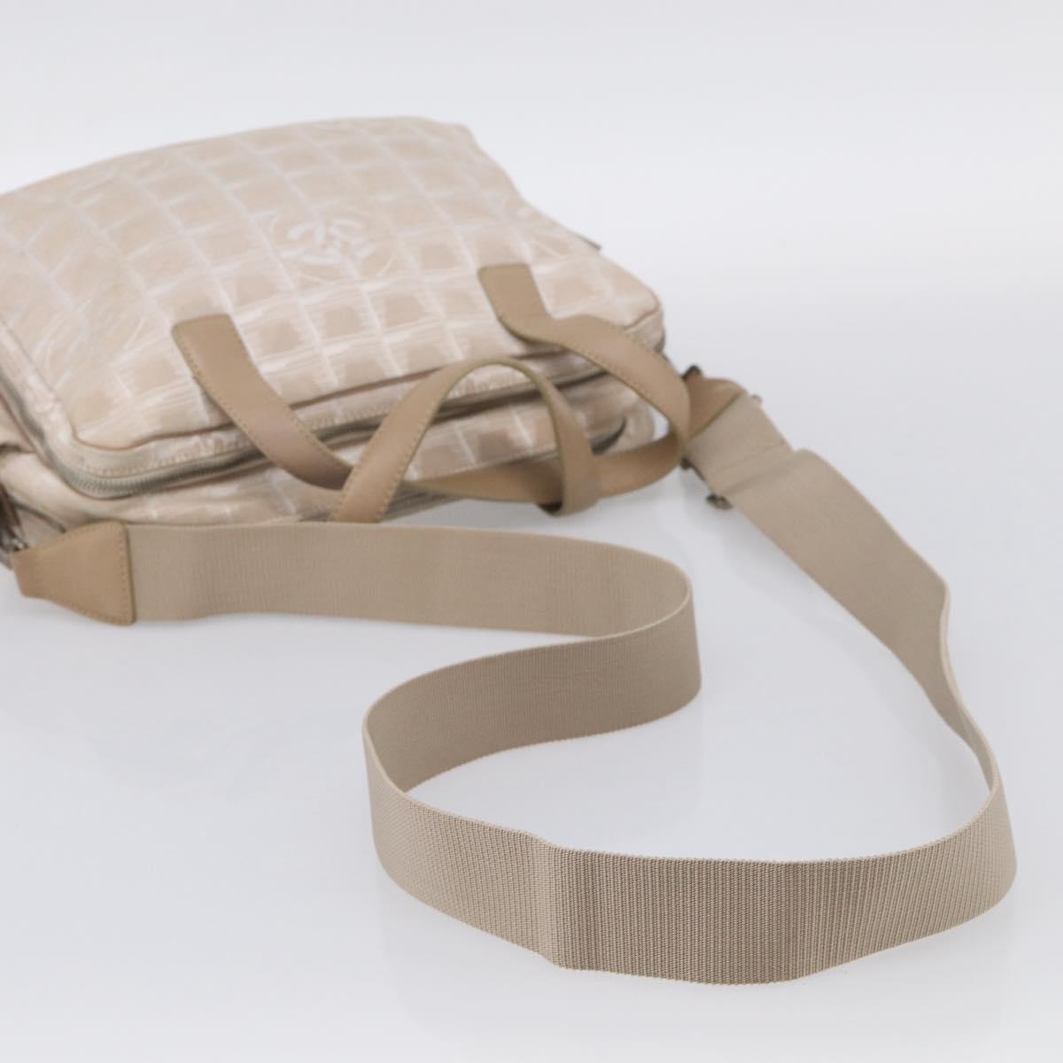 CHANEL New Travel Line Hand Bag Canvas 2way Beige Silver CC Auth 212044A