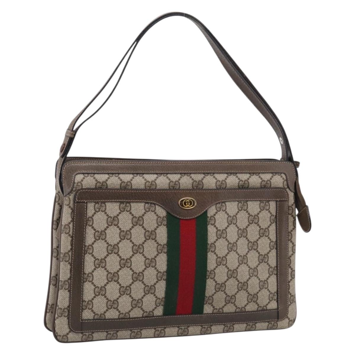 GUCCI GG Supreme Web Sherry Line Bag PVC Beige Gold 14 02 013 Auth 212048