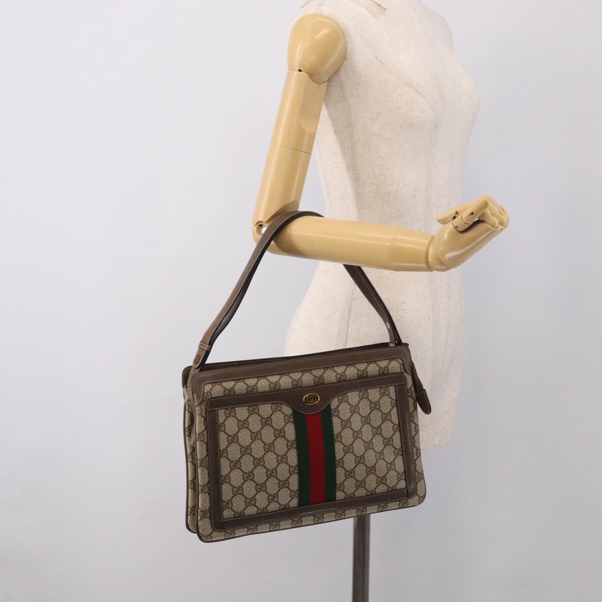 GUCCI GG Supreme Web Sherry Line Bag PVC Beige Gold 14 02 013 Auth 212048