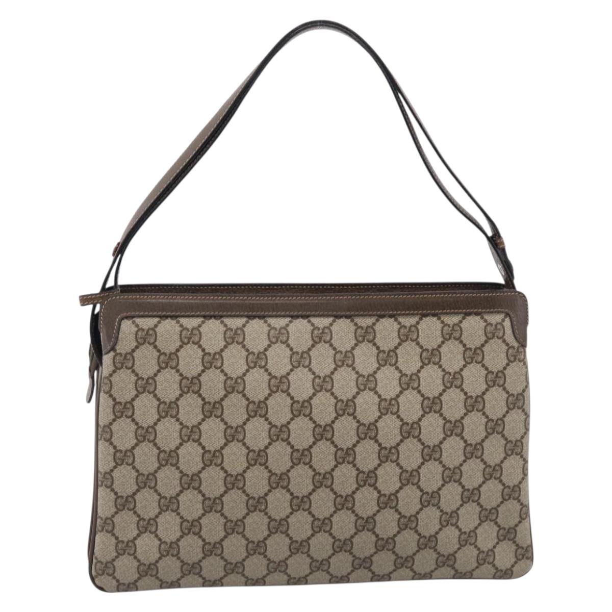GUCCI GG Supreme Web Sherry Line Bag PVC Beige Gold 14 02 013 Auth 212048