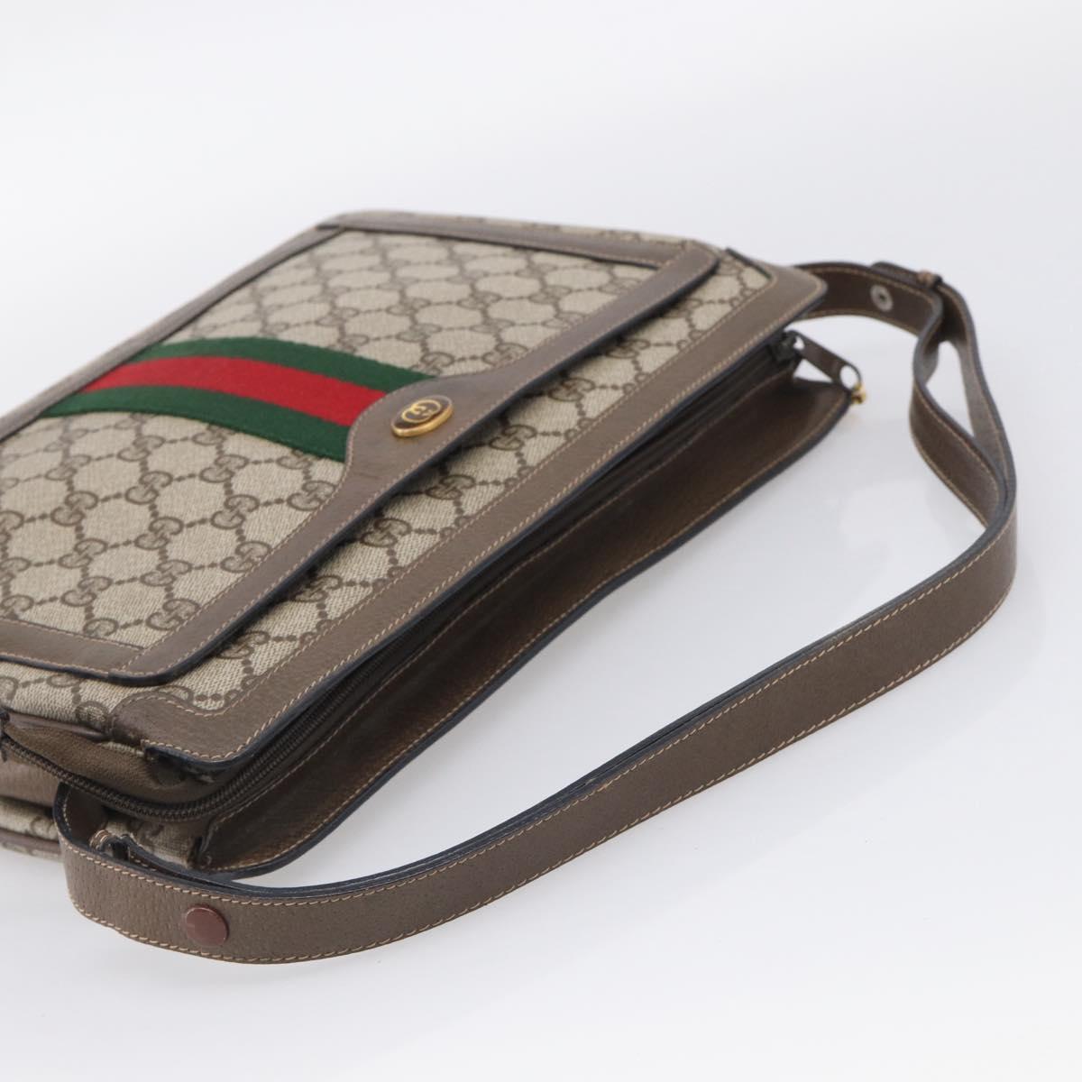 GUCCI GG Supreme Web Sherry Line Bag PVC Beige Gold 14 02 013 Auth 212048
