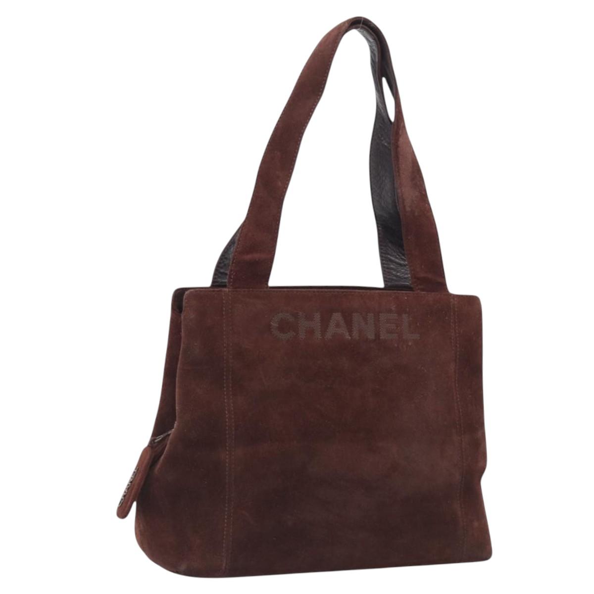 CHANEL Tote Bag Suede Brown CC Auth 212050A