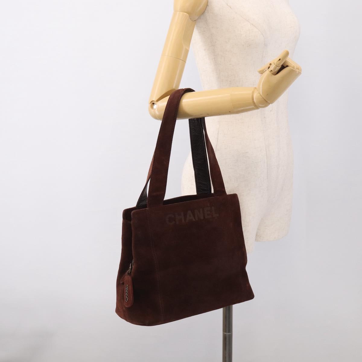 CHANEL Tote Bag Suede Brown CC Auth 212050A