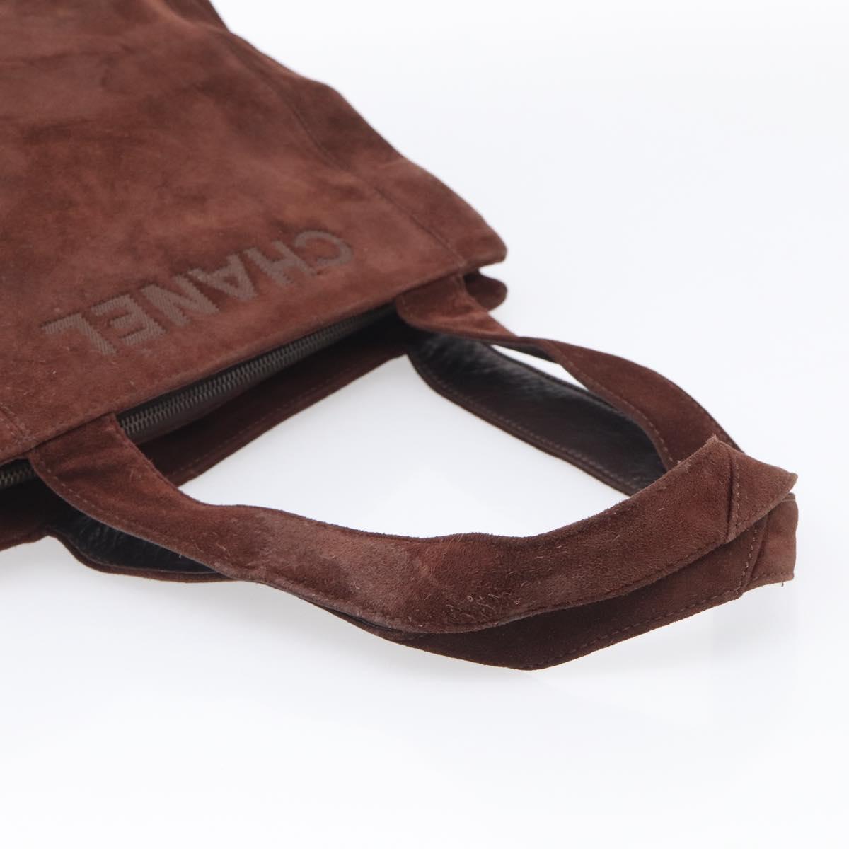 CHANEL Tote Bag Suede Brown CC Auth 212050A