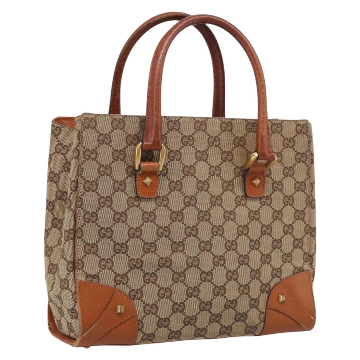 GUCCI GG Canvas Hand Bag Beige Gold 120895 Auth 212051