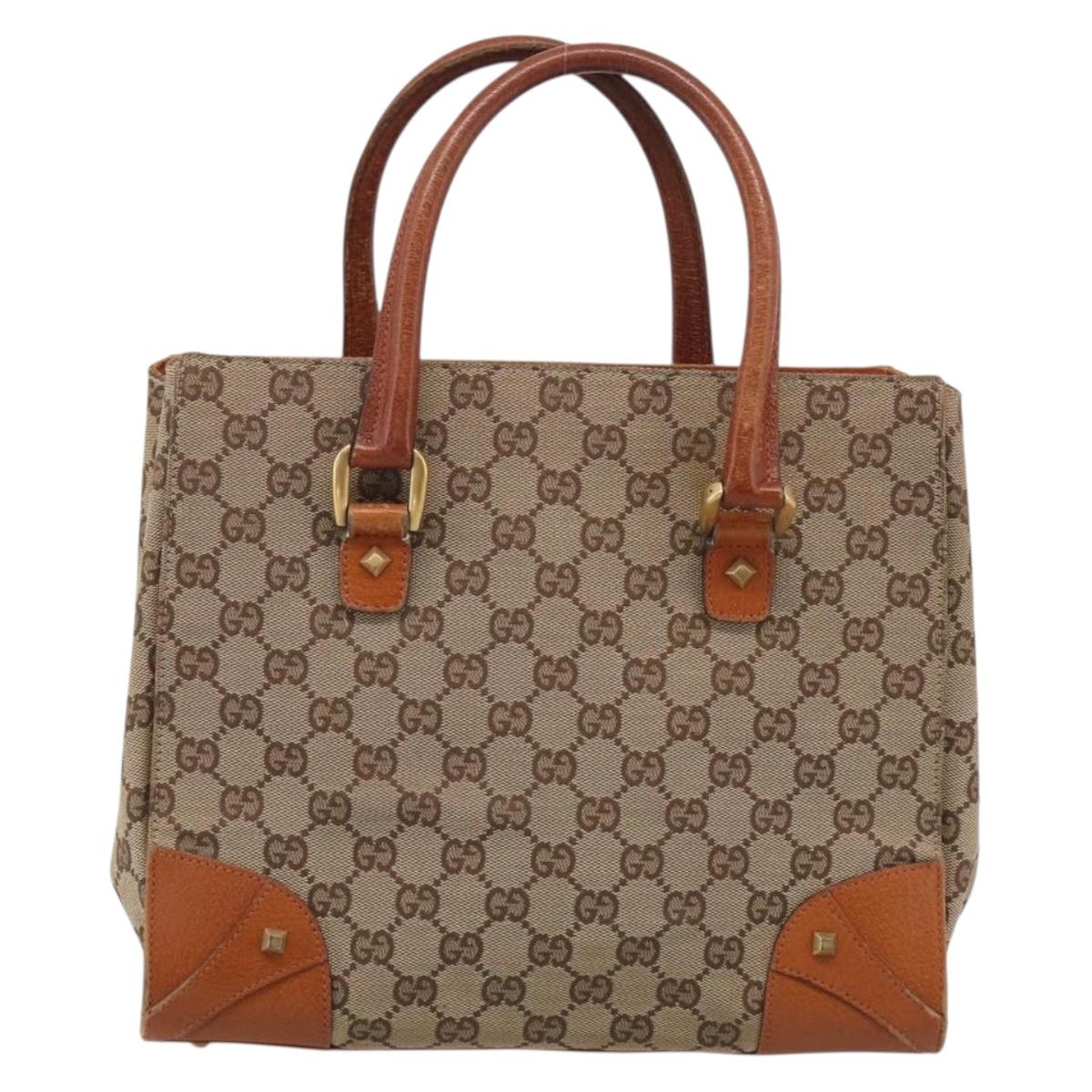 GUCCI GG Canvas Hand Bag Beige Gold 120895 Auth 212051