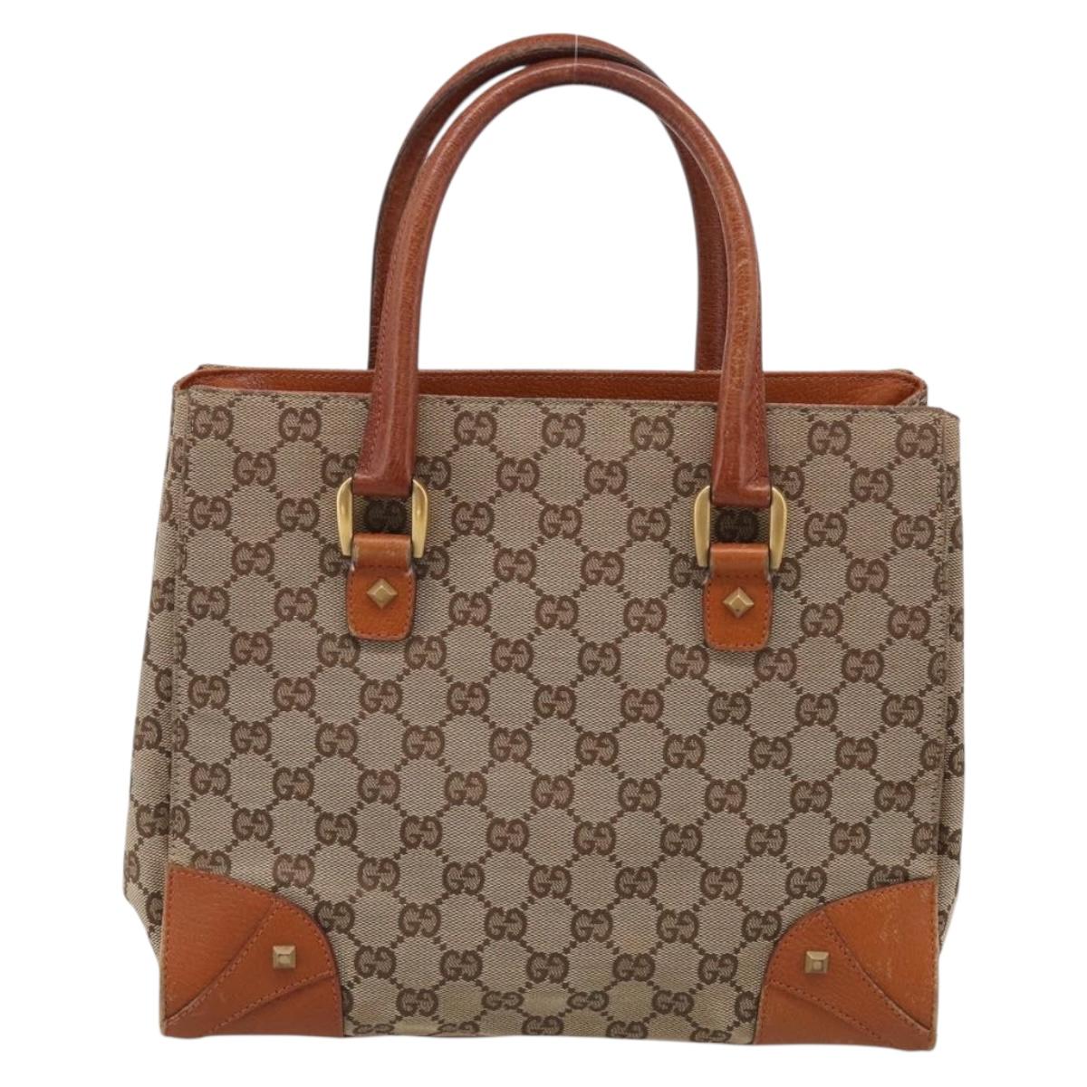 GUCCI GG Canvas Hand Bag Beige Gold 120895 Auth 212051