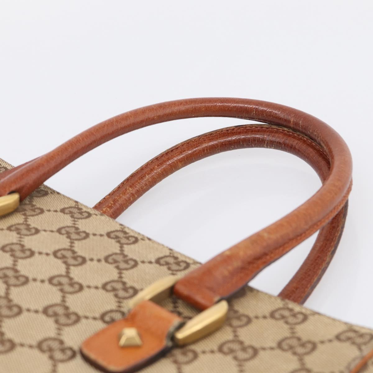 GUCCI GG Canvas Hand Bag Beige Gold 120895 Auth 212051